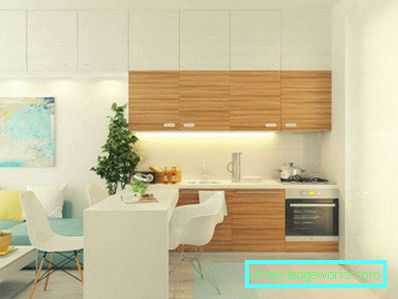 Keittiösuunnittelu olohuone 12 m² - valokuva sohvalla