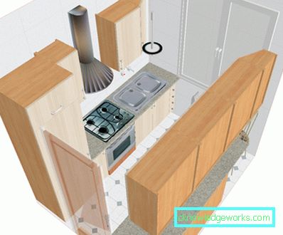 Suunnittele pieni, 6 neliön keittiö. m jääkaapilla