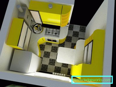 Suunnittele pieni, 6 neliön keittiö. m jääkaapilla