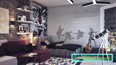 Photowall-paperi olohuoneen sisustuksessa modernilla tyylillä - kuva ideoista