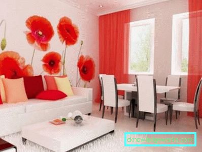 Photowall-paperi olohuoneen sisustuksessa modernilla tyylillä - kuva ideoista