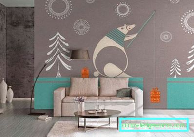 Photowall-paperi olohuoneen sisustuksessa modernilla tyylillä - kuva ideoista